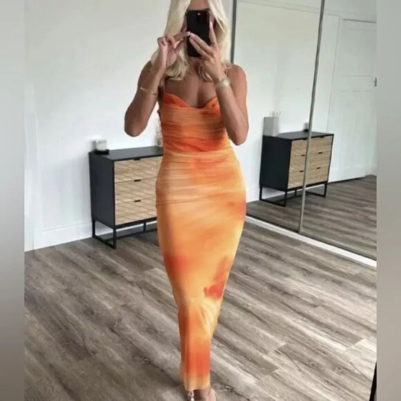 ZARA PRINTED DRAPED TULLE DRESS - Picture 2 of 15